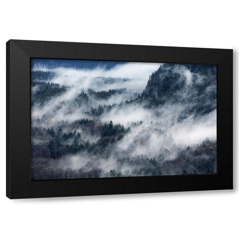 A Valley In The Fog Black Modern Wood Framed Art Print with Double Matting by Yamada, Tomomi