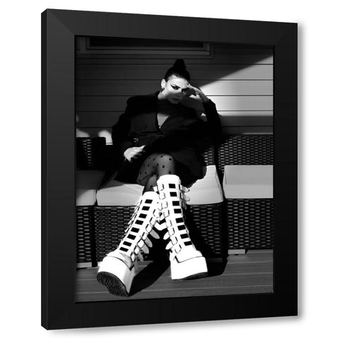 Lady and Boot Black Modern Wood Framed Art Print with Double Matting by W, Deming