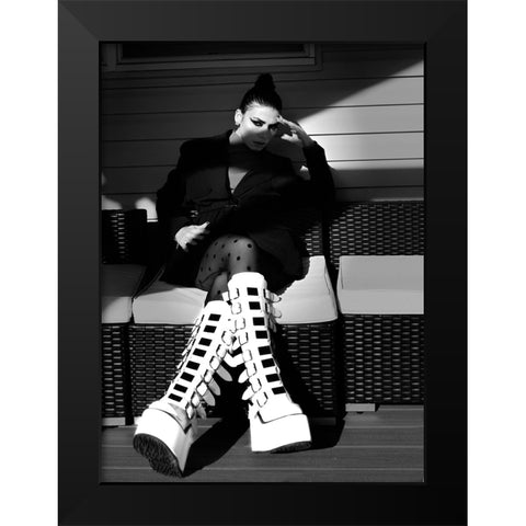 Lady and Boot Black Modern Wood Framed Art Print by W, Deming