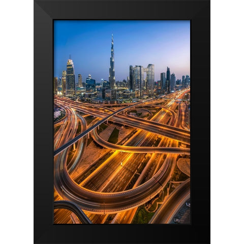 Curvaceous Black Modern Wood Framed Art Print by Jabeen, Rana