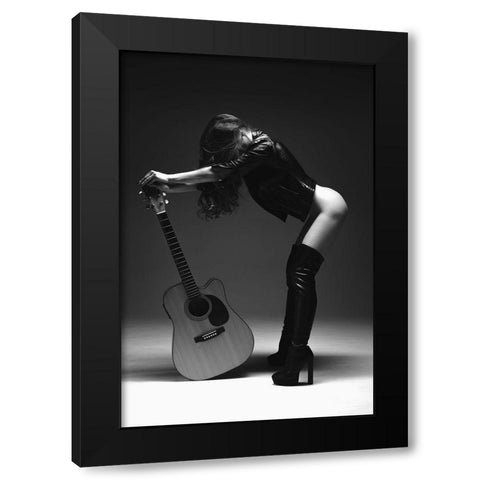 Guitar Black Modern Wood Framed Art Print with Double Matting by Markachev, Leonid
