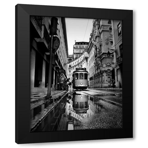 Rainy Days In Lisbon Black Modern Wood Framed Art Print by Ezequiel59