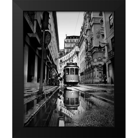 Rainy Days In Lisbon Black Modern Wood Framed Art Print by Ezequiel59