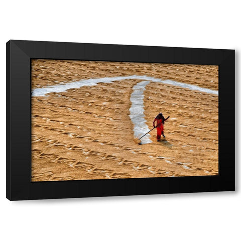 Paddy Drying9 Black Modern Wood Framed Art Print by Nandi, Shaibal