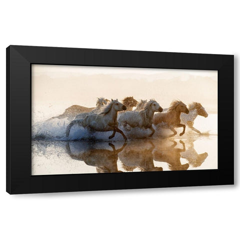 Horses Black Modern Wood Framed Art Print with Double Matting by Summer2016