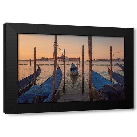 Venecian boats Black Modern Wood Framed Art Print with Double Matting by Romero Salamanca, Juan