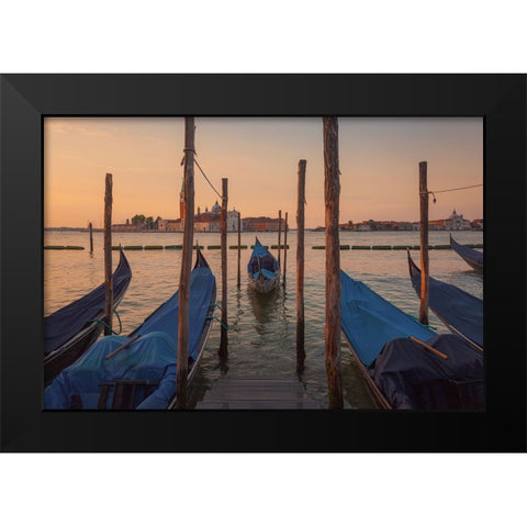 Venecian boats Black Modern Wood Framed Art Print by Romero Salamanca, Juan