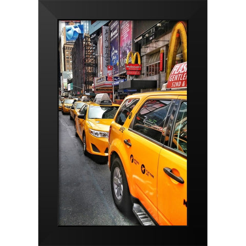 Nyc Cabs Black Modern Wood Framed Art Print by Pessach, Kobbie