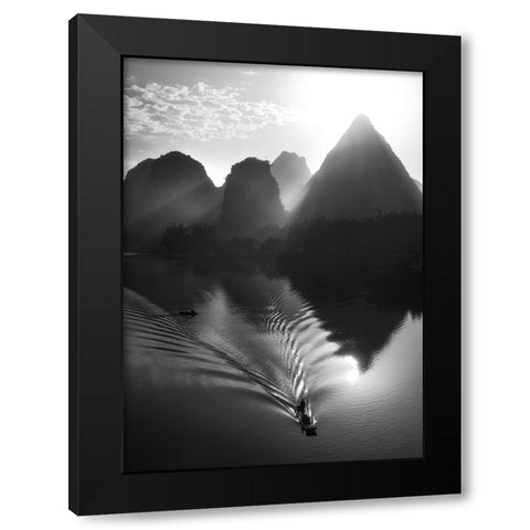 Fisherman at sunrise Black Modern Wood Framed Art Print with Double Matting by Massetti, Fabrizio
