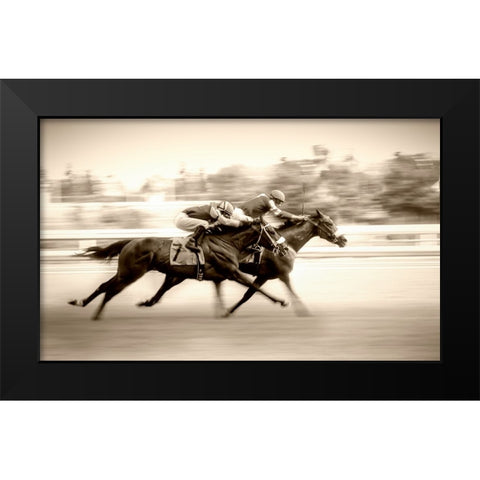 Racing Black Modern Wood Framed Art Print by Little7