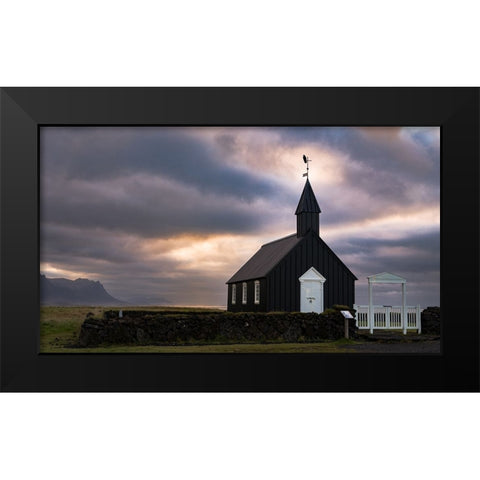 Black bird enjoying the sunset Black Modern Wood Framed Art Print by Grant, Lynn