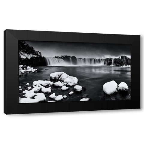 Godafoss Panorama Black Modern Wood Framed Art Print by Ding, Sunny