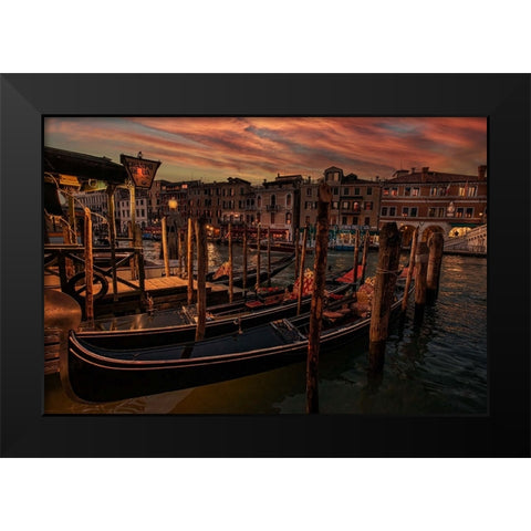 A Cozy Night in Venice Black Modern Wood Framed Art Print by Andria, Miary