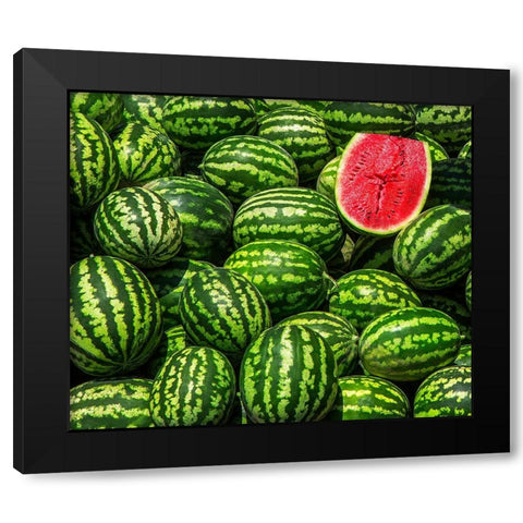 Red In Green Black Modern Wood Framed Art Print with Double Matting by Nayyer Reza, Sayyed