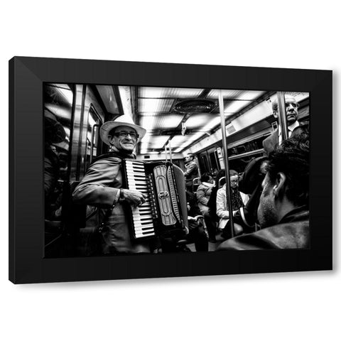 Music On The Subway Black Modern Wood Framed Art Print by Fossella, Nicola