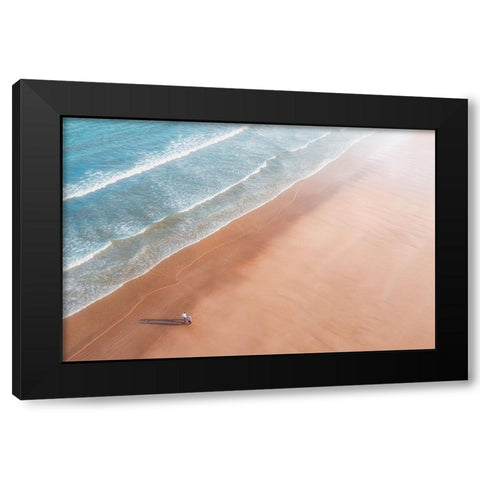 Walk By The Sea Black Modern Wood Framed Art Print by Ashen