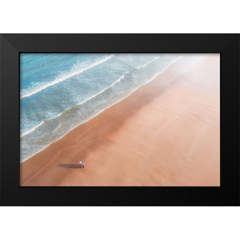 Walk By The Sea Black Modern Wood Framed Art Print by Ashen