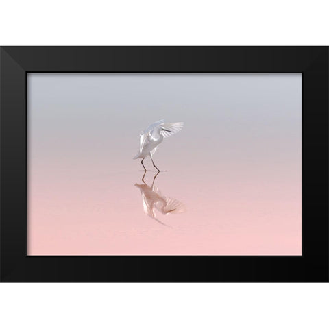 Little Egret Black Modern Wood Framed Art Print by Rublina, Natalia
