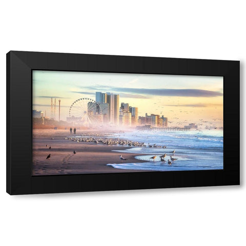 Autumn Morning At The Beach Black Modern Wood Framed Art Print with Double Matting by Yang, Jianping