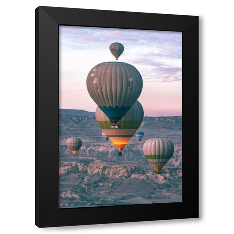 Baloons Black Modern Wood Framed Art Print by Guney, Onur