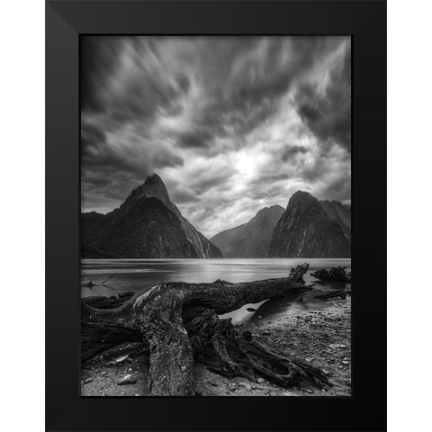 Dance Of The Clouds-Milford Fjord-New Zealand. Black Modern Wood Framed Art Print by Xiawenbin