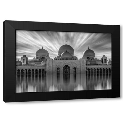Sheikh Zayed Grand Mosque Black Modern Wood Framed Art Print with Double Matting by abu milad, Emil