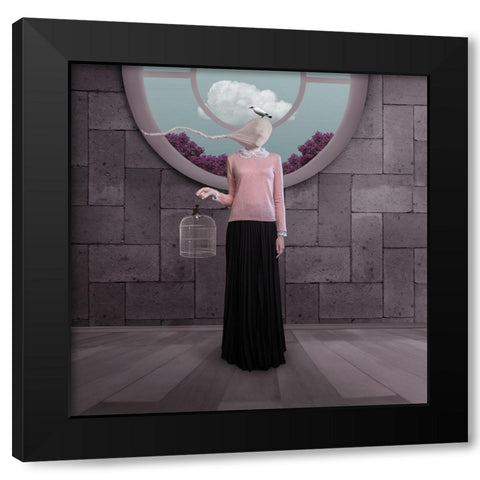 The Bird Flew And Lady Miss Her Already Black Modern Wood Framed Art Print by Hardibudi