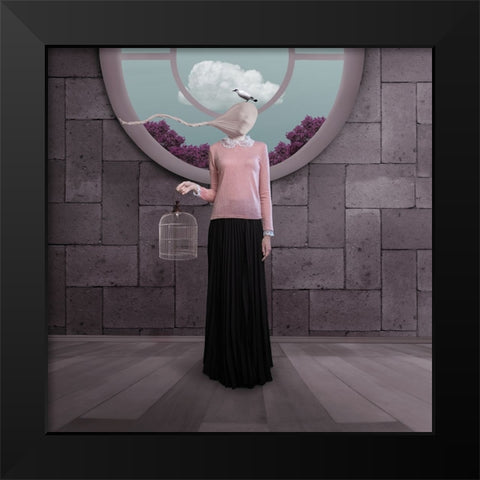 The Bird Flew And Lady Miss Her Already Black Modern Wood Framed Art Print by Hardibudi