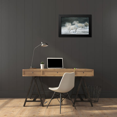 Gallop In A Duel Black Modern Wood Framed Art Print by Malovrh, Milan