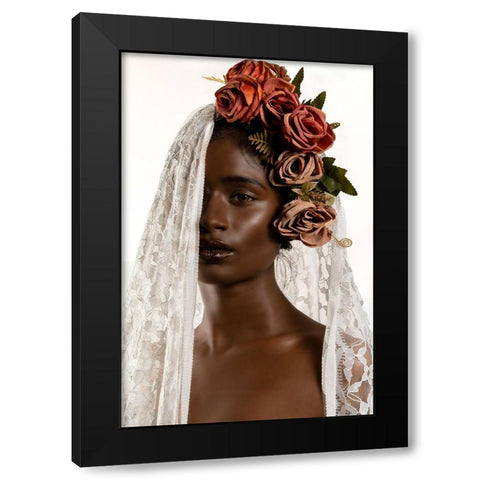 FLOWER GIRL Black Modern Wood Framed Art Print with Double Matting by Chandra Das, Jayatu