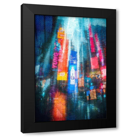 Time Square Impression In Rain Black Modern Wood Framed Art Print with Double Matting by W., Catherine