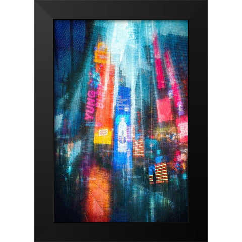 Time Square Impression In Rain Black Modern Wood Framed Art Print by W., Catherine