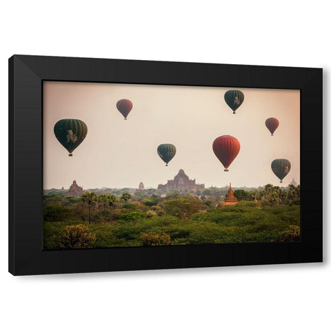 Balloons Over Bagan Black Modern Wood Framed Art Print by Louiz, Milton