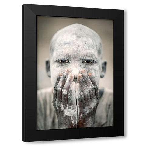 Mundari Boy Herder Black Modern Wood Framed Art Print by Cole, Trevor