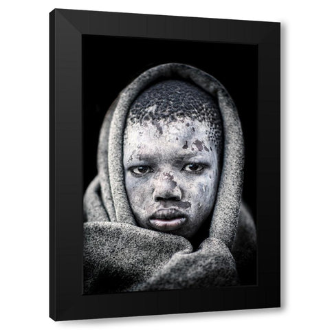 Mundari Boy Portrait Black Modern Wood Framed Art Print with Double Matting by Cole, Trevor