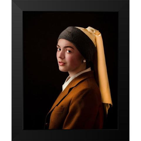 meisje met de parel Black Modern Wood Framed Art Print by Allmaier, Michael