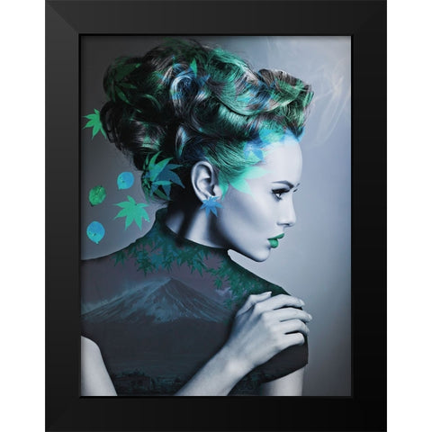 Green with leaves Black Modern Wood Framed Art Print by Purplesunshine