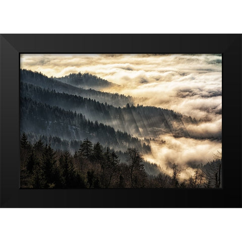 Sunset above the clouds Black Modern Wood Framed Art Print by Leinemann, Ulrike