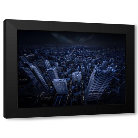 Chicago Blue Hour Black Modern Wood Framed Art Print by Tian, Xiaobing