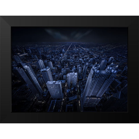 Chicago Blue Hour Black Modern Wood Framed Art Print by Tian, Xiaobing