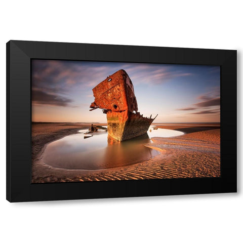 Baltray ship wrack Black Modern Wood Framed Art Print by Krocka, Peter
