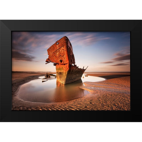 Baltray ship wrack Black Modern Wood Framed Art Print by Krocka, Peter