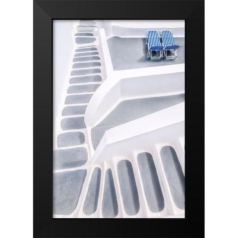steps and sun loungers Black Modern Wood Framed Art Print by Wride, Linda