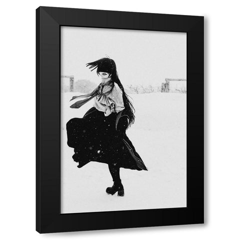 Dance of snow Black Modern Wood Framed Art Print by Sangan, Kurosaki