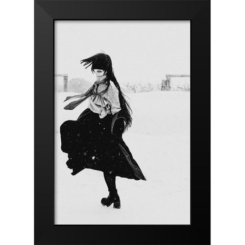 Dance of snow Black Modern Wood Framed Art Print by Sangan, Kurosaki