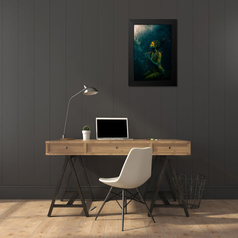 Lost Mermaid Black Modern Wood Framed Art Print by Paul, Dipankar