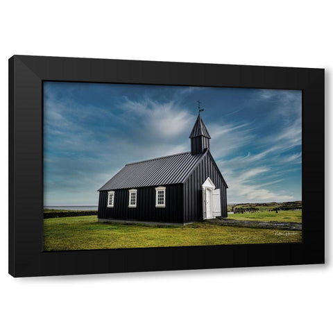 Black Church In Iceland Black Modern Wood Framed Art Print with Double Matting by Gudmundsson, Kristvin