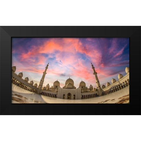 Sheikh Zayed Grand Mosque - Sunset Black Modern Wood Framed Art Print by Abu Milad, Emil