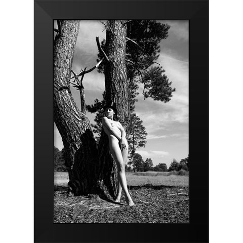 With Hat Black Modern Wood Framed Art Print by Blasko, Jan