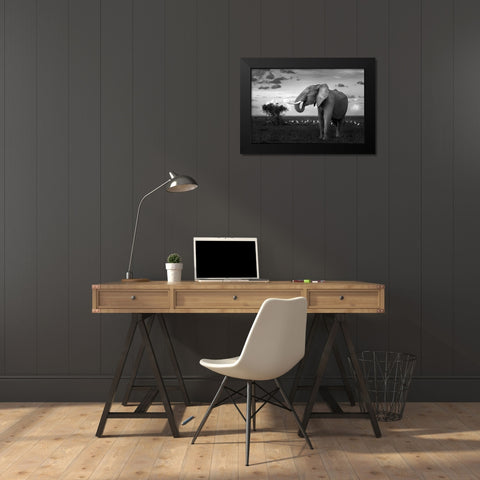 Beautiful Elephant Black Modern Wood Framed Art Print by Sobhi, Ahmed